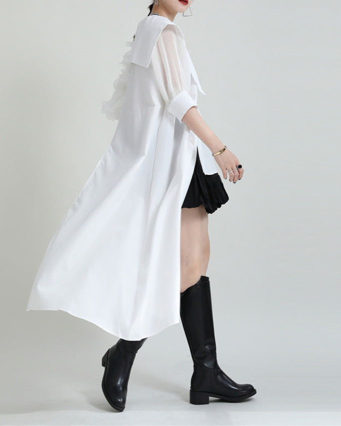 Ruffled asymmetrical shirt dress with belt - Atylu