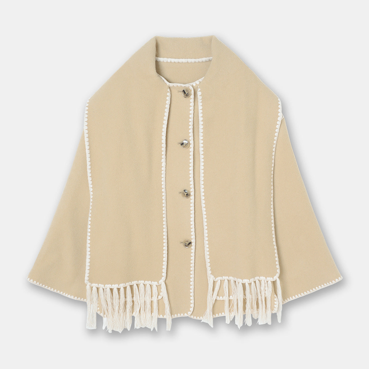 fringed cape jacket with contrast trim – Teghan