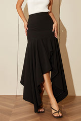 High-waisted asymmetrical skirt with ruffled hem – Nermi