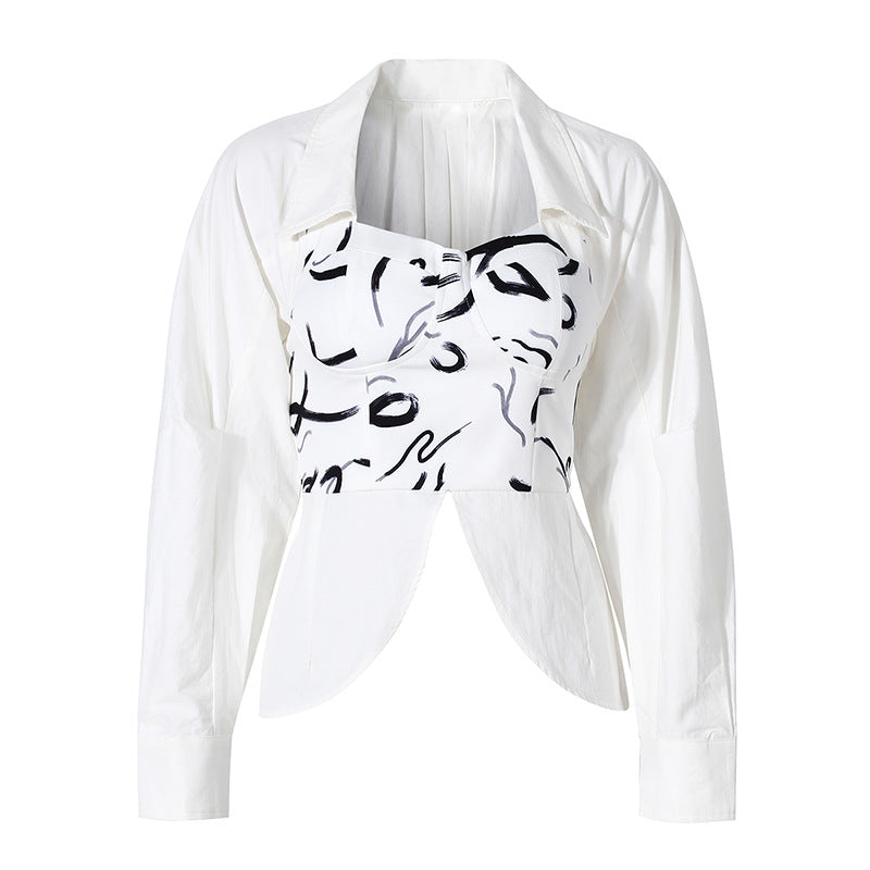 abstract corset shirt with curved hem – LYRA