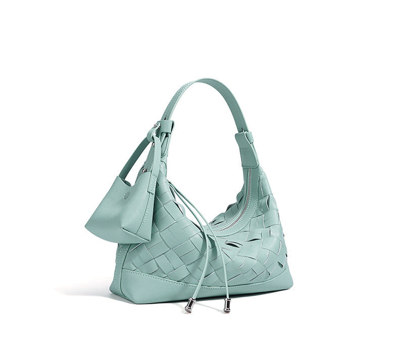 woven crescent shoulder bag with top handle – CELENE