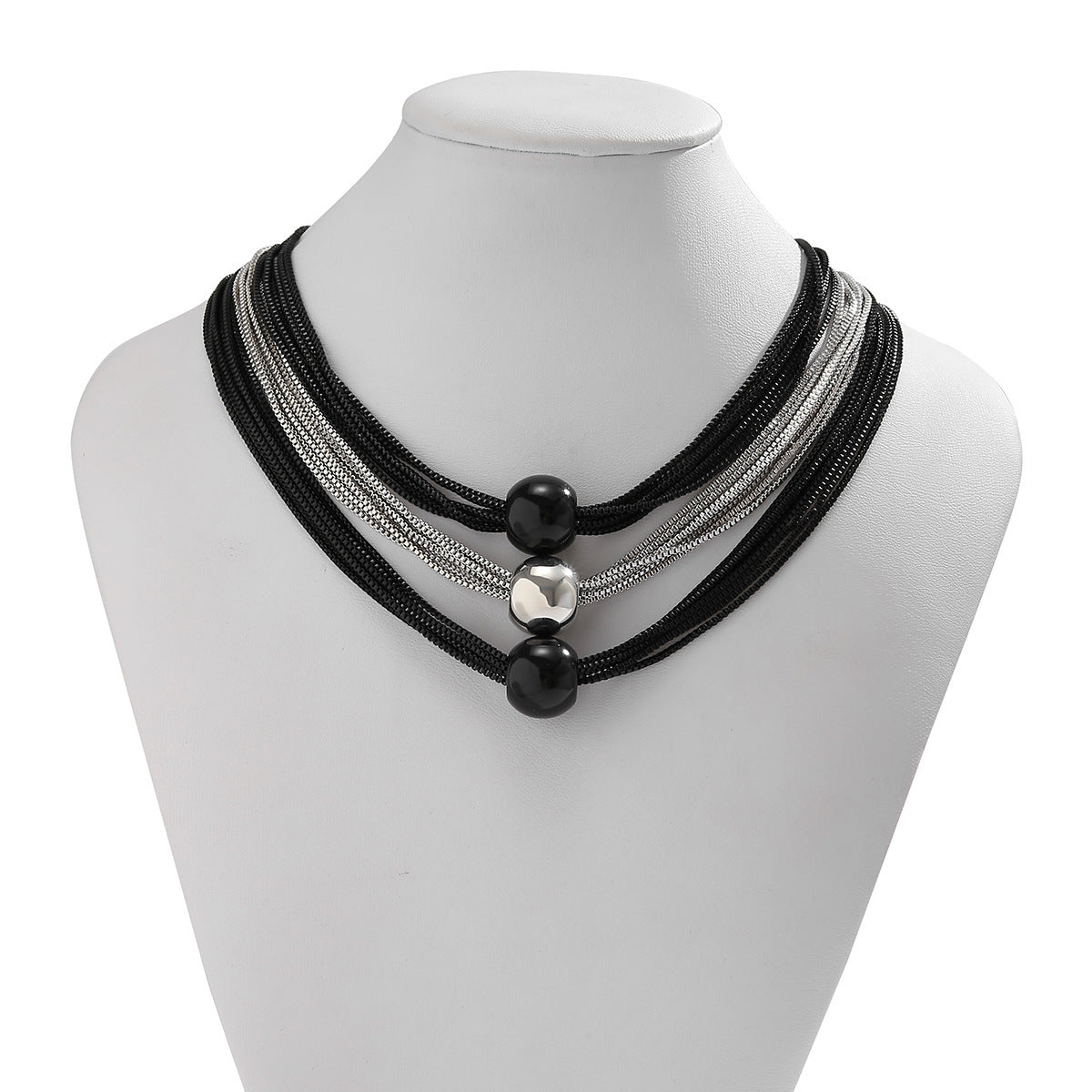 Multi-strand chain necklace with trio beads - Nhjlu