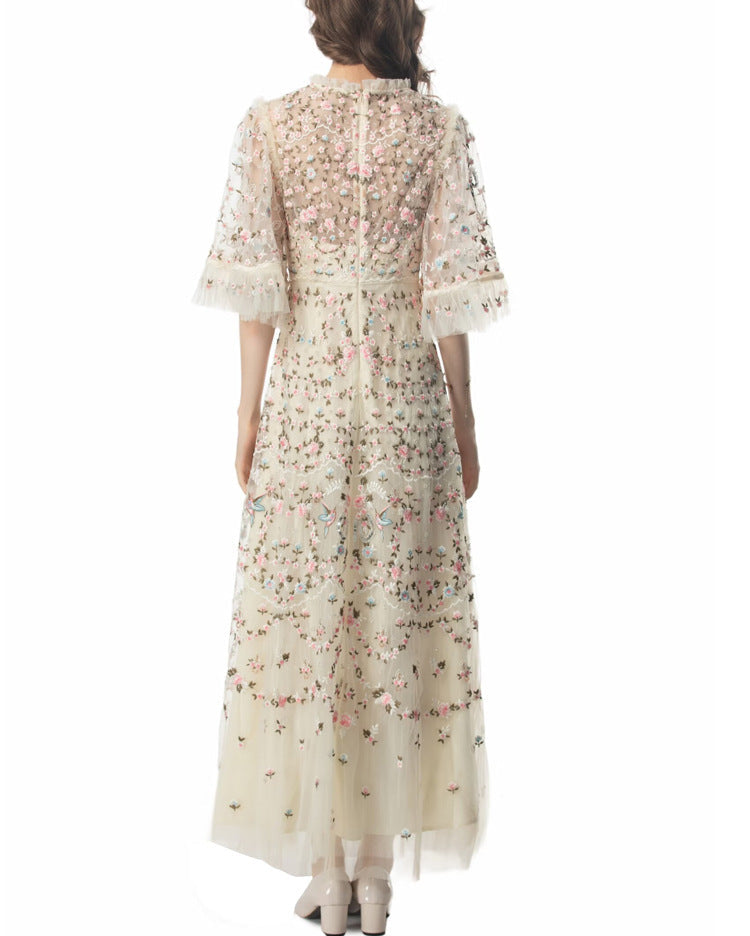 embroidered tulle gown with sheer sleeves – ESMEE