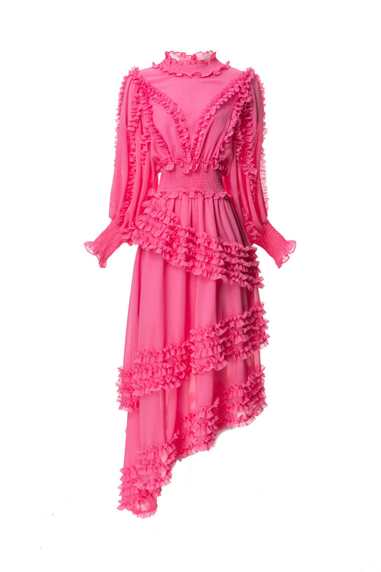 ruffled asymmetrical chiffon dress in emerald – Tharisha