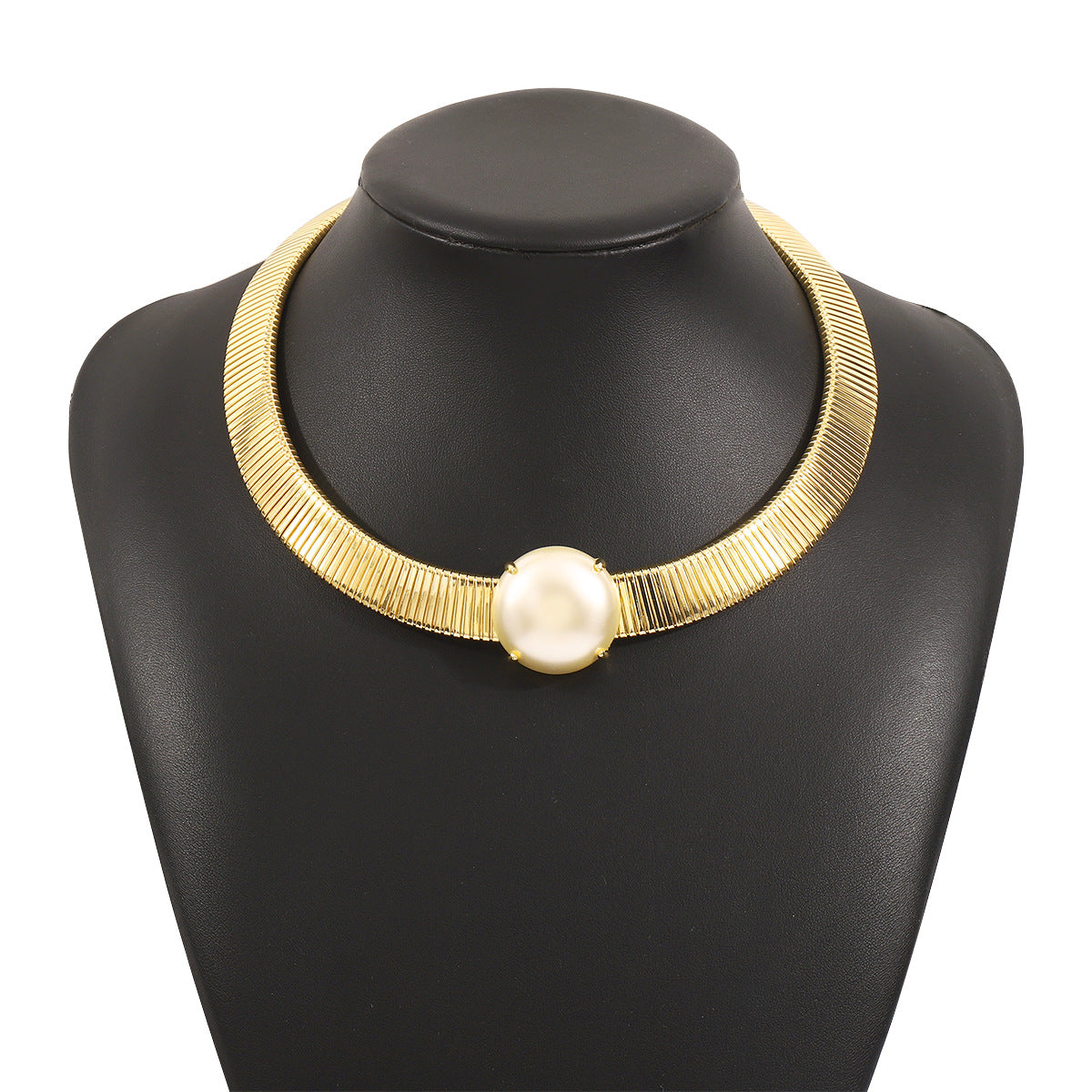structured choker necklace with oversized pearl center - DORAZ