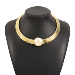 structured choker necklace with oversized pearl center - DORAZ