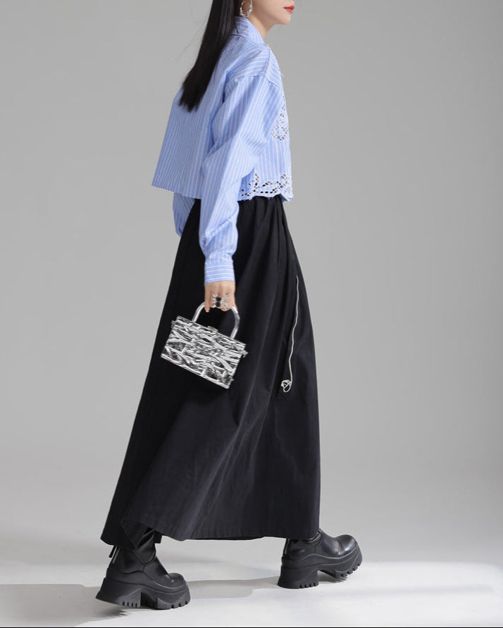 Lace-insert striped blouse with button closure - Vulga