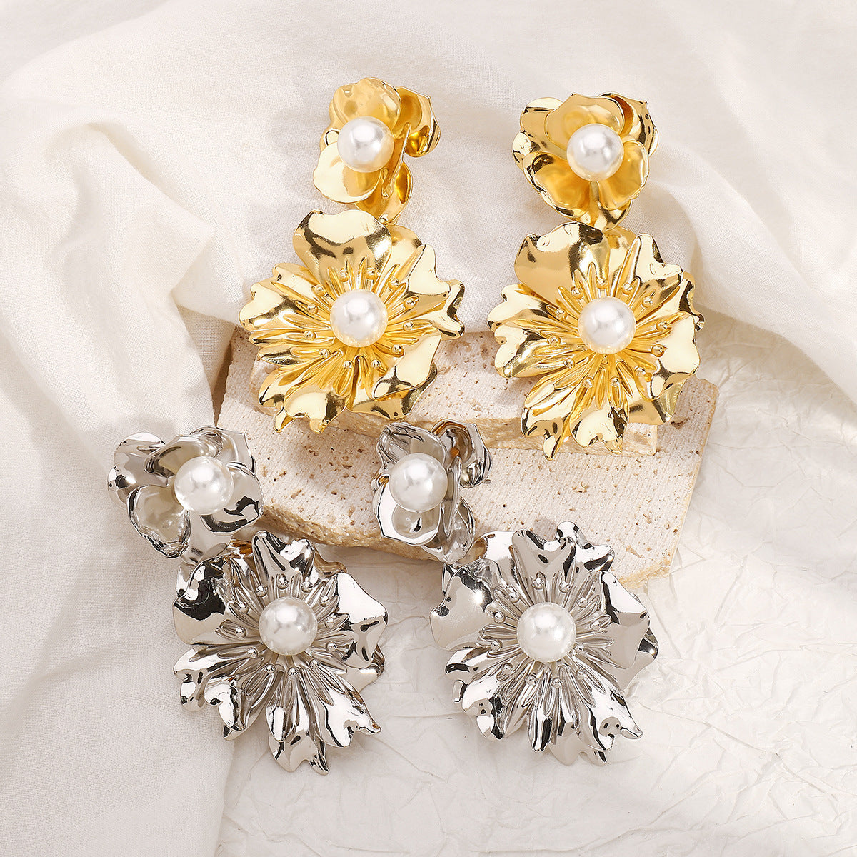 floral drop earrings with pearl center - NOVAR