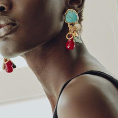 turquoise stud earrings with multicolor drop charms - ALBAK