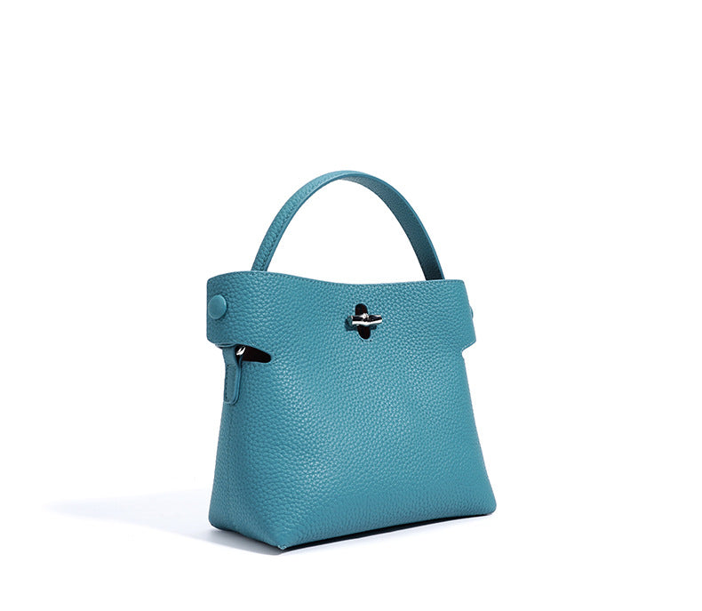 top-handle bucket bag with turn-lock clasp – AZURE