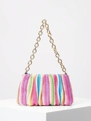 Pleated straw clutch with gold chain strap – Bintru