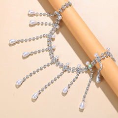 crystal choker necklace with pearl drop details - Aadshini
