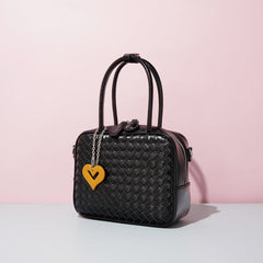 woven leather handbag with heart charm – AMORA