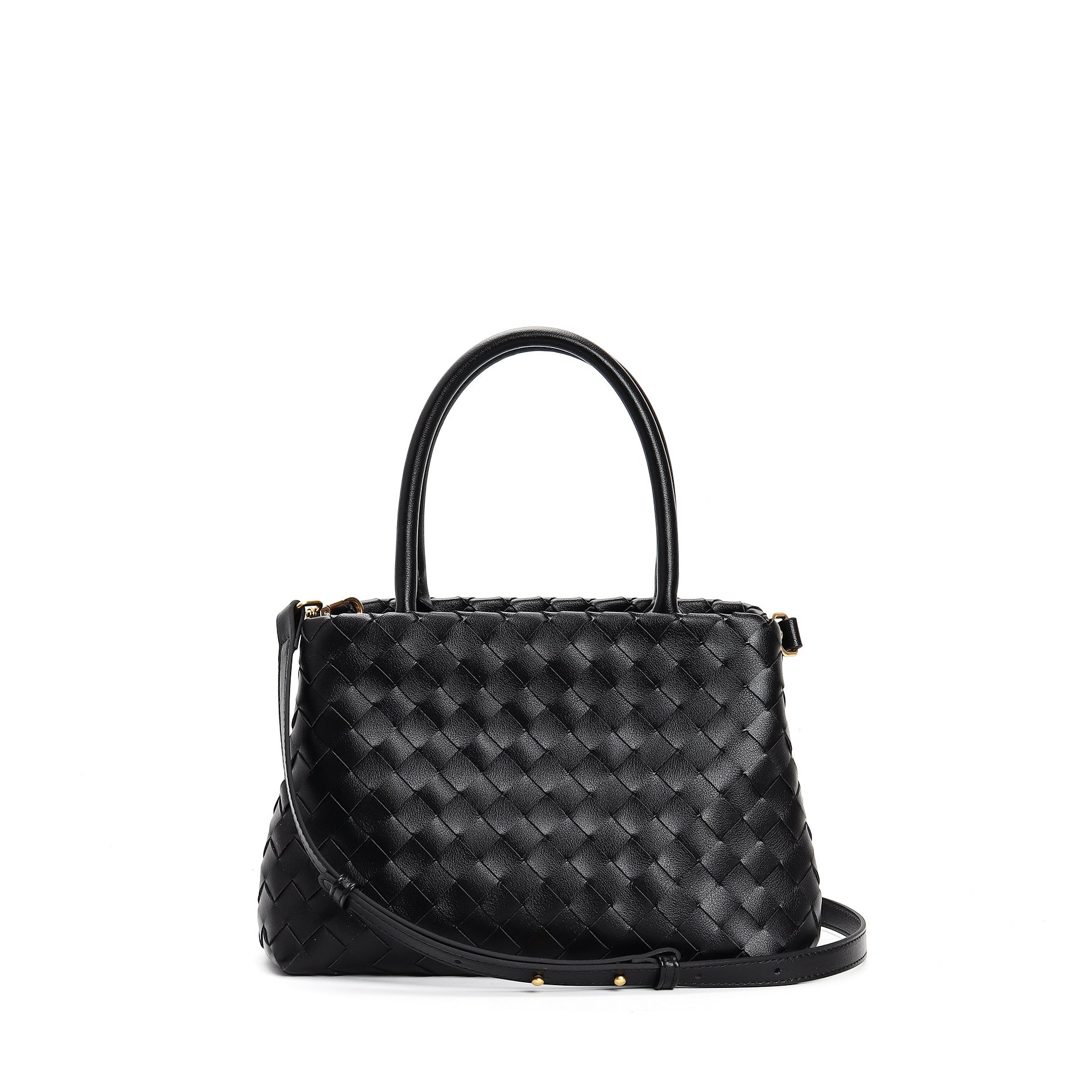structured woven leather handbag with top handles and shoulder strap - MILZA