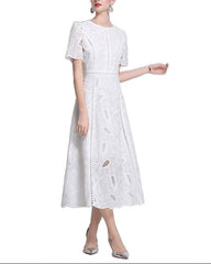 embroidered flare dress with leaf cutouts – OLIVEA