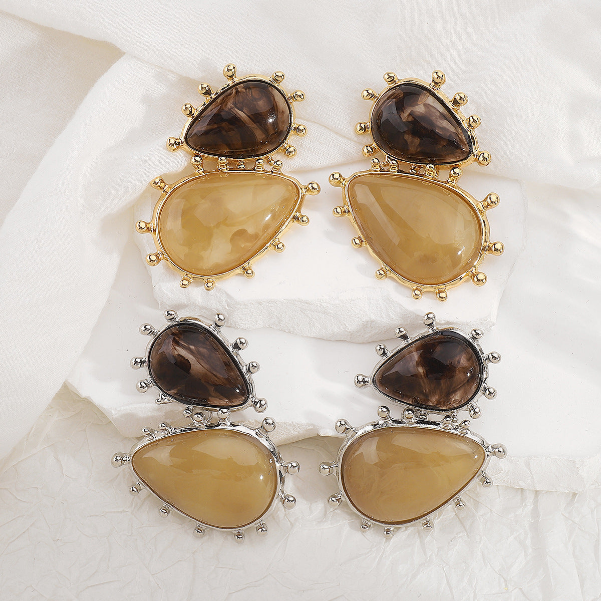 double teardrop earrings with marbled resin - RAYAX