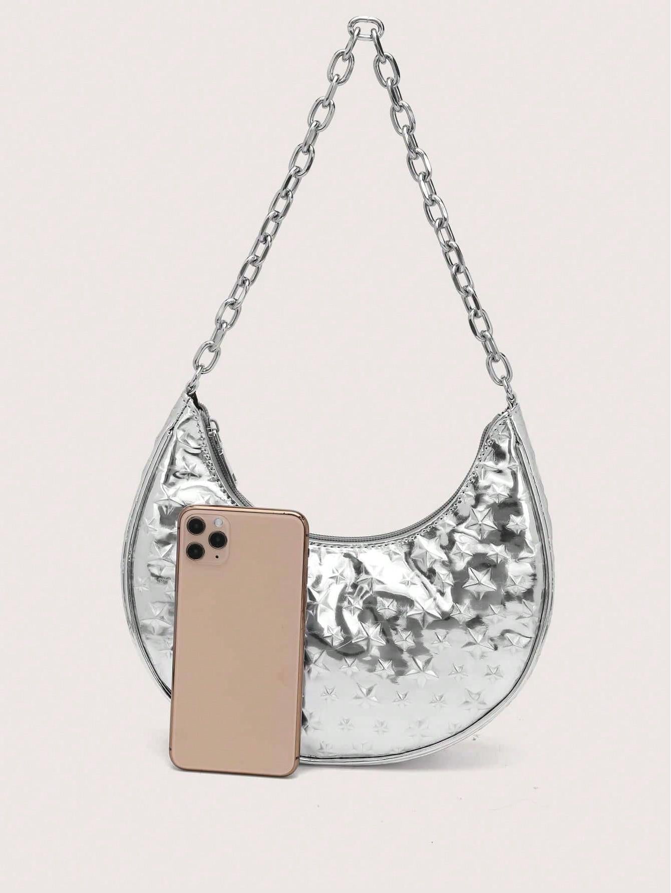 Crescent shoulder bag with metallic star emboss - Siclu