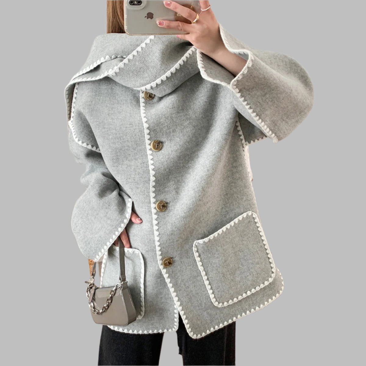 fringed cape jacket with contrast trim – Teghan