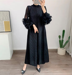 pleated maxi dress with floral cuff sleeves – Volen