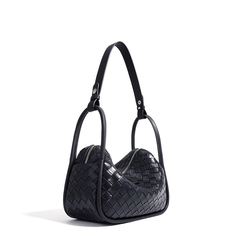 woven crescent shoulder bag with zip closure - AYSLA