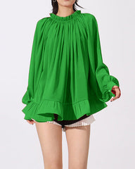 Pleated oversized blouse with gathered neckline - Nidzu