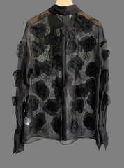 sheer organza shirt with 3D floral appliqué - Geneydr