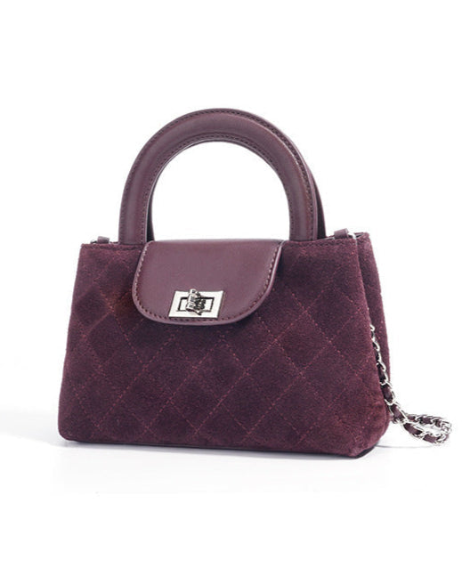 quilted suede top-handle bag with leather flap - TESSLA