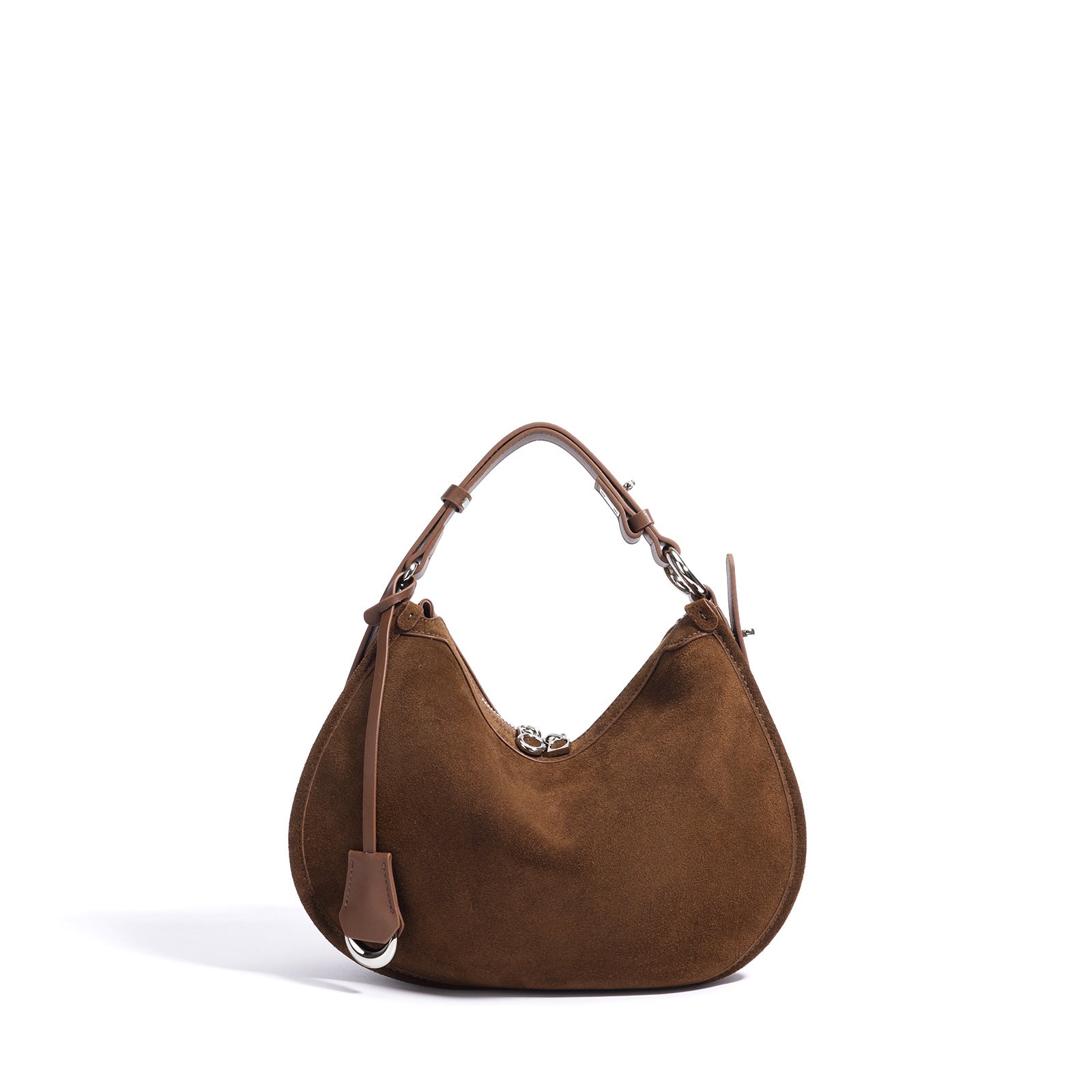 crescent suede shoulder bag with leather trim – SIENNA