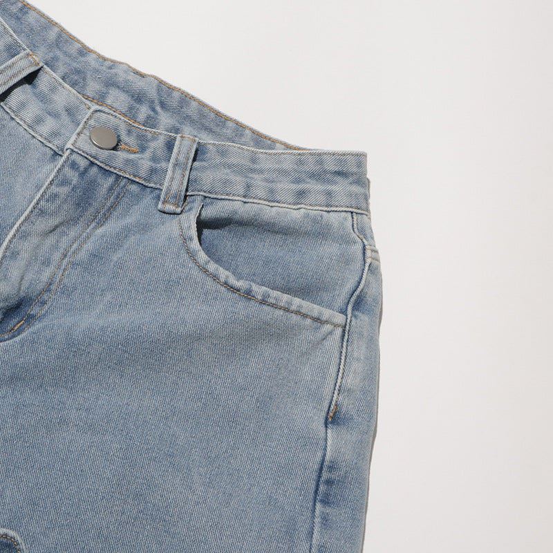 High-waisted denim pants with floral embroidery - Fusni