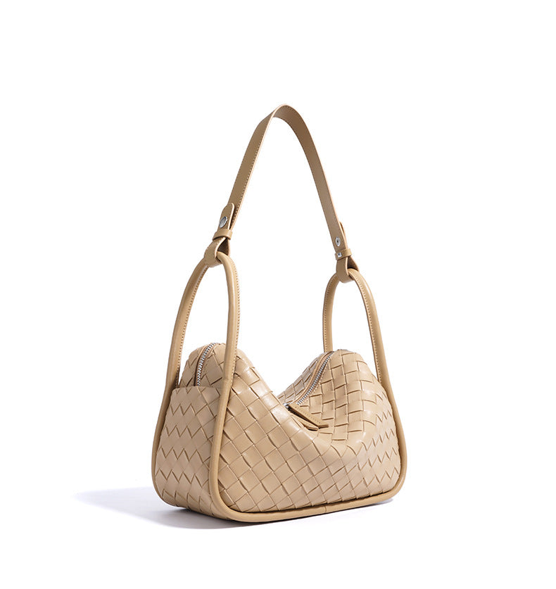 woven crescent shoulder bag with zip closure - AYSLA