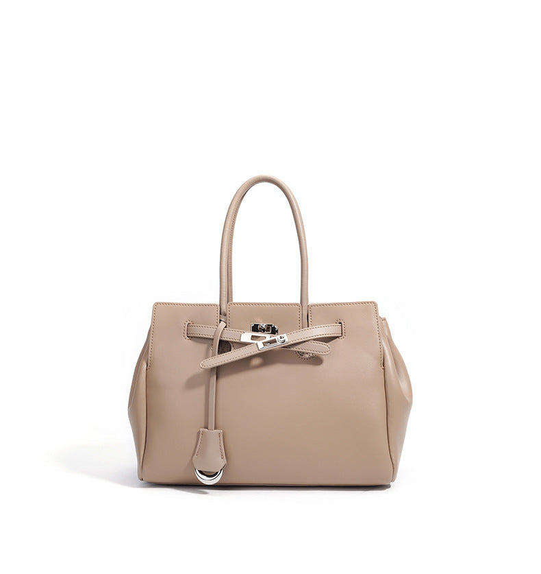 structured top-handle tote with lock detail – VIOLET