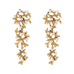 gold coral drop earrings with pearl accents – CORALIA