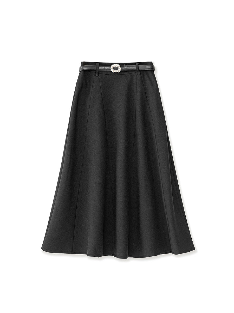 high-waist flared skirt with pearl buckle belt – CELINEL