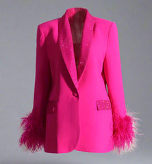 feather-cuff blazer with crystal lapels - Farwswe