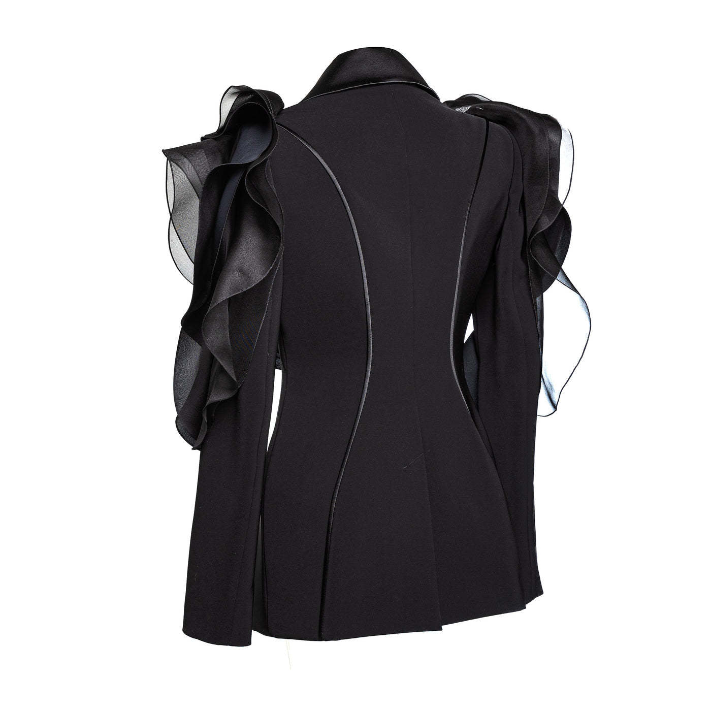 ruffled organza sleeve blazer with deep satin lapel - Jermien