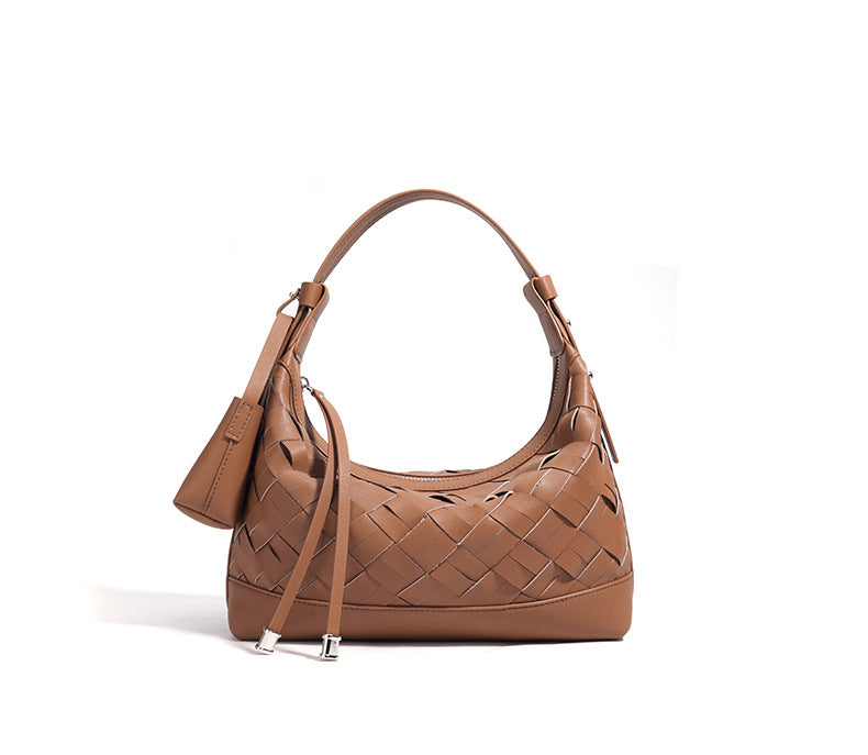 woven crescent shoulder bag with top handle – CELENE