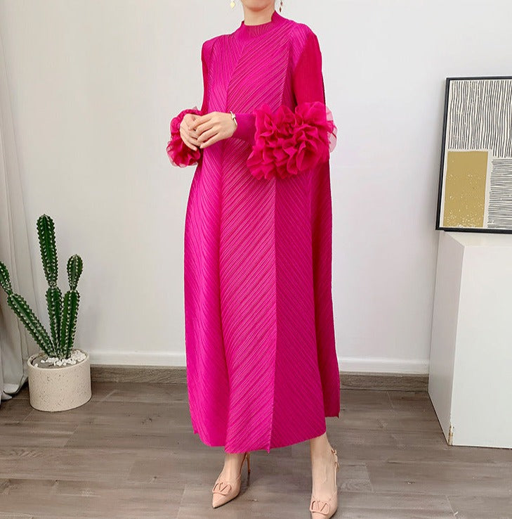 pleated maxi dress with floral cuff sleeves – Volen
