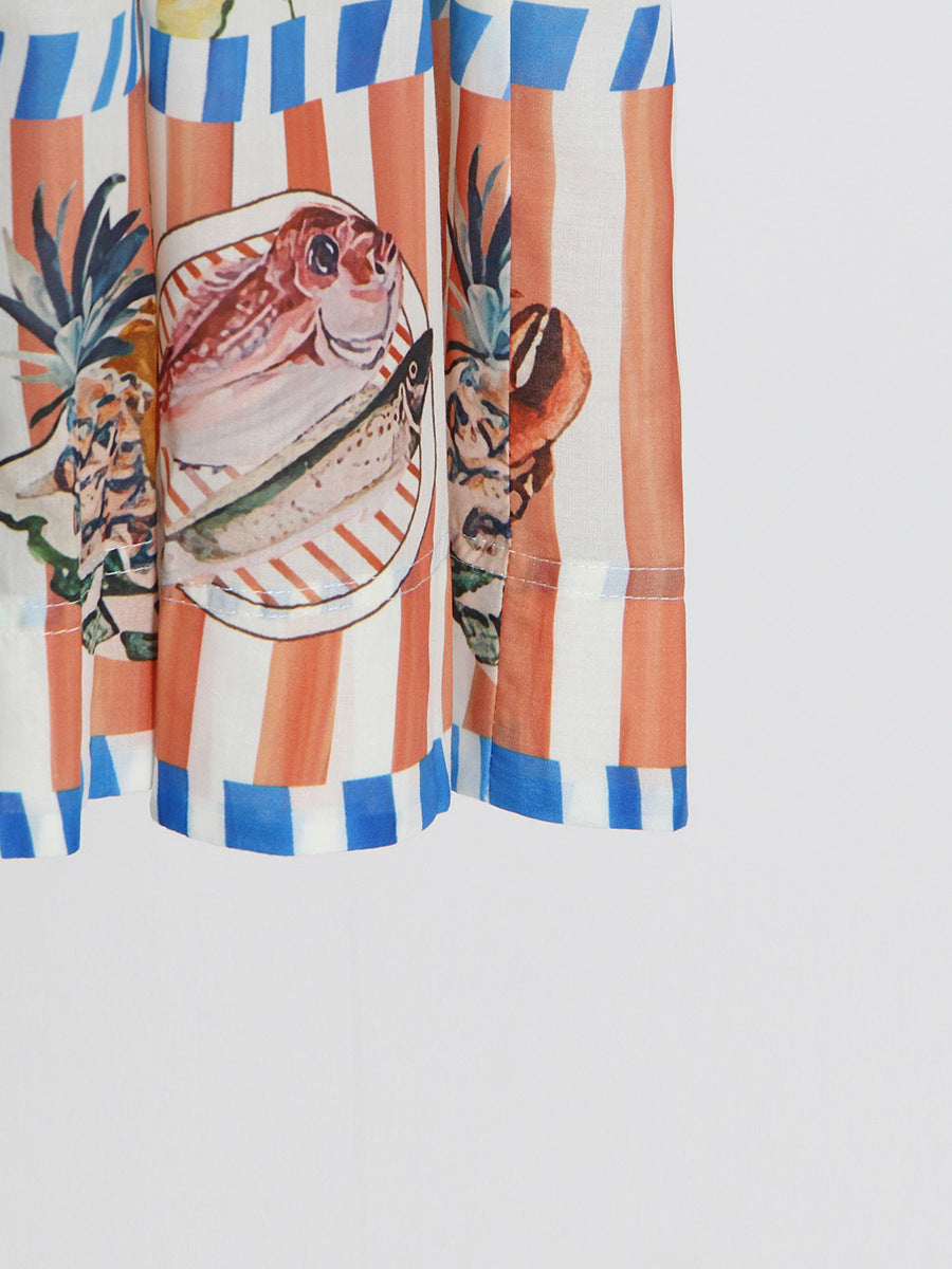 printed shirt dress with striped hem – Babsedh