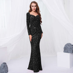 long-sleeve mermaid gown with silver sequins – Tieve