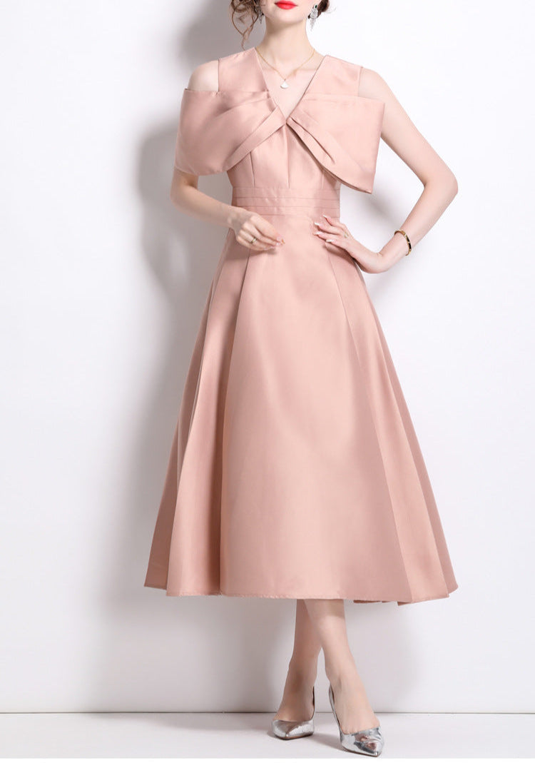 off-shoulder A-line dress with oversized bow – CELIVNE