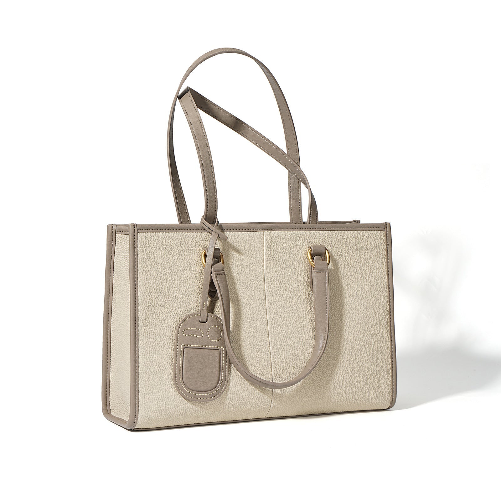 structured tote bag with contrast handles and tag charm - ELENRA
