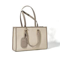 structured tote bag with contrast handles and tag charm - ELENRA