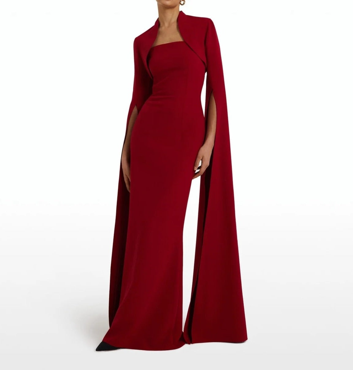 cape-sleeve column gown with embellished neckline – Aamnllc