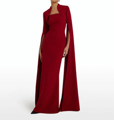cape-sleeve column gown with embellished neckline – Aamnllc