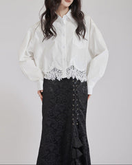 Long sleeve shirt with lace hemline - Cilnu