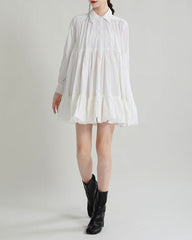 long-sleeve ruffle mini dress with shirt collar - REINAX