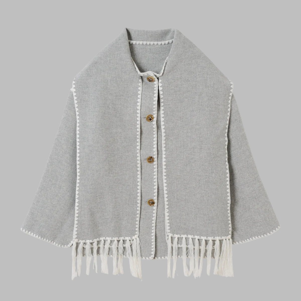 fringed cape jacket with contrast trim – Teghan