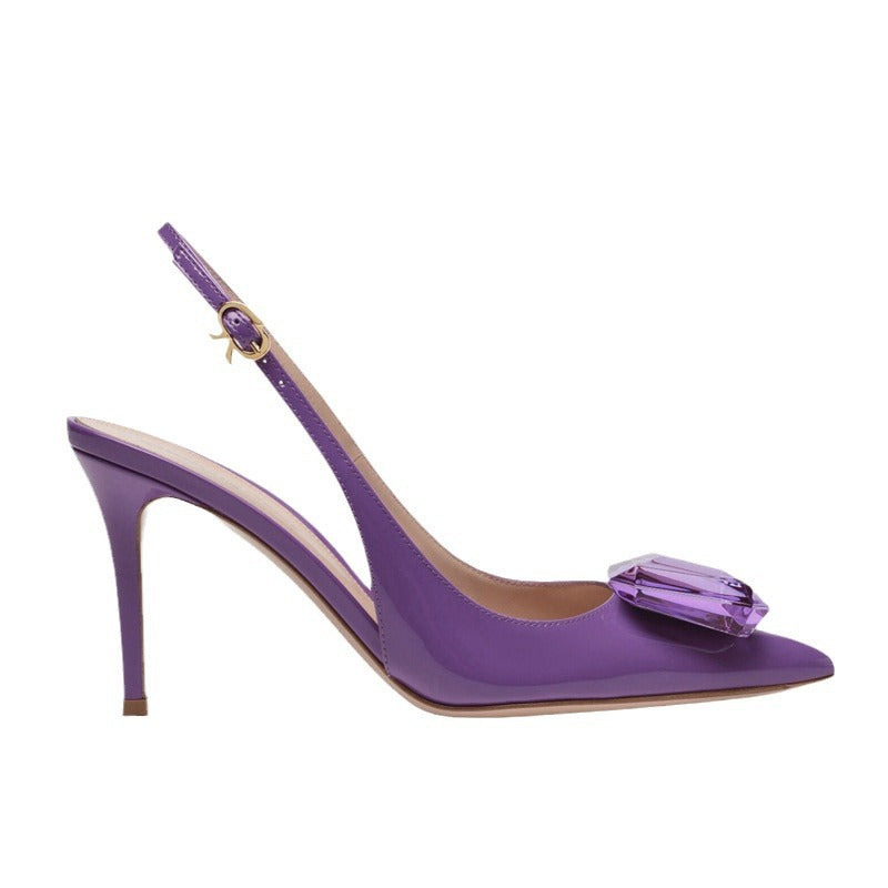 nude patent slingback heels with oversized crystal bow – BELA