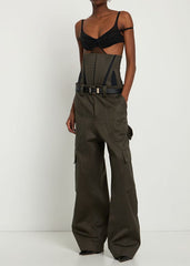 off-shoulder leather corset top with cargo pants – Felicitas