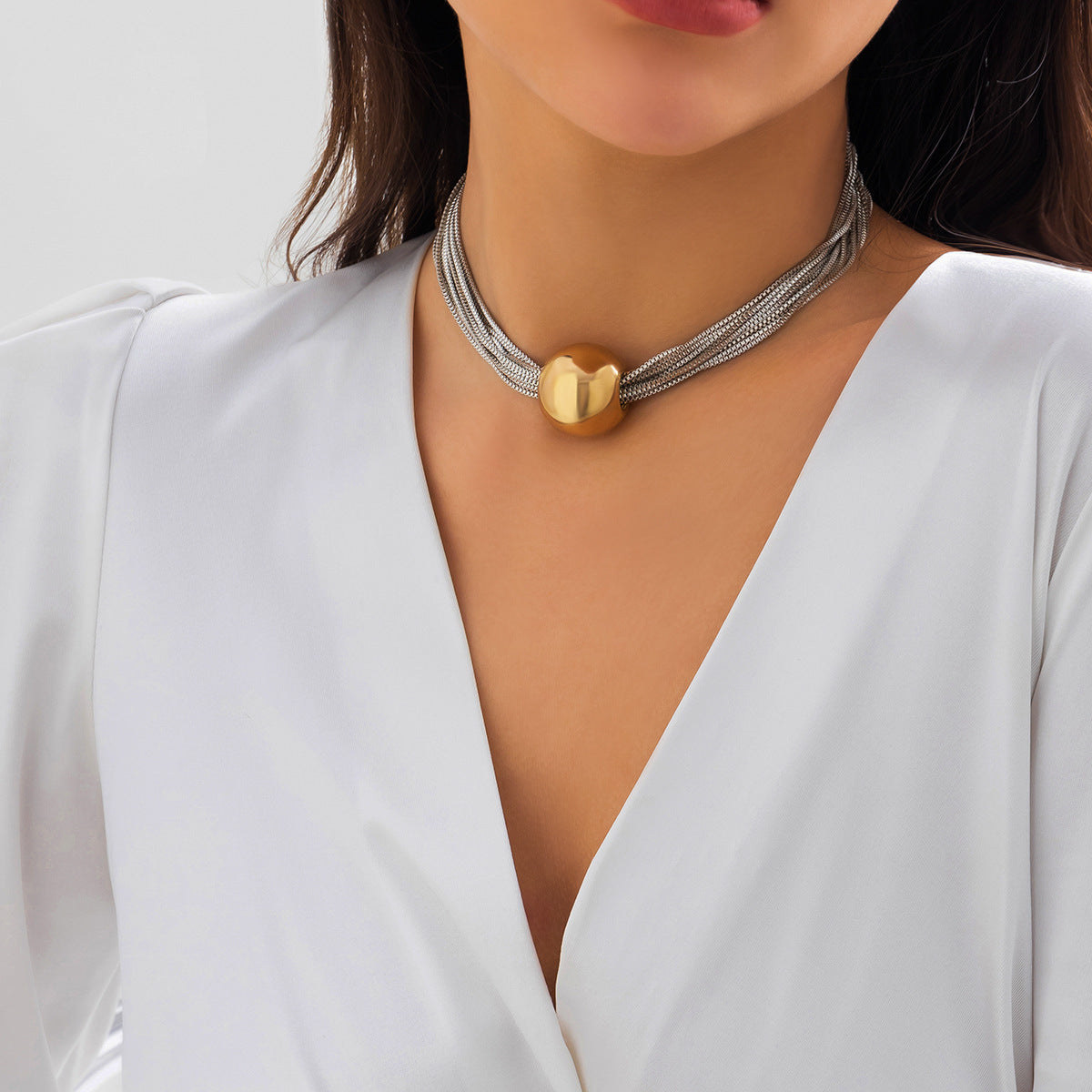 Multi-strand chain necklace with statement orb - Ajiby
